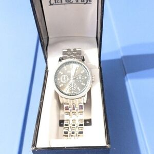 Cici & Faye Silver Watch with Black Dial